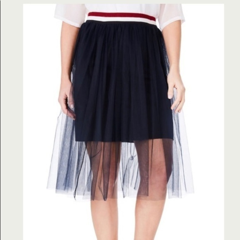 Elvi Navy and Red Midi Skirt